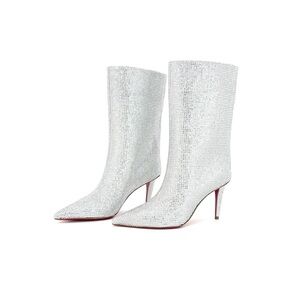 NIB Christian Louboutin Astrilarge Strass Booty 85 Pointed Toe Boots 36.5